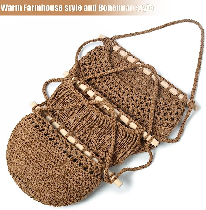 3 Tier Hanging Fruit Baskets for Kitchen, Boho Cotton Rope Handwoven Vegetable - Image 3