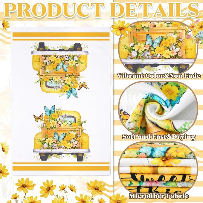 Boyiee Set of 6 Yellow Flower Kitchen Towels Decorative Floral Tea Towels - Image 5