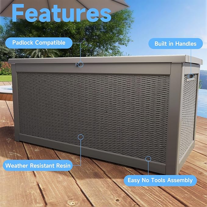 310 Gallon Lockable Outdoor Storage Box – Waterproof Resin Deck Box for Patio Furniture, Garden Tools, Pool Accessories (Gray) - Image 5