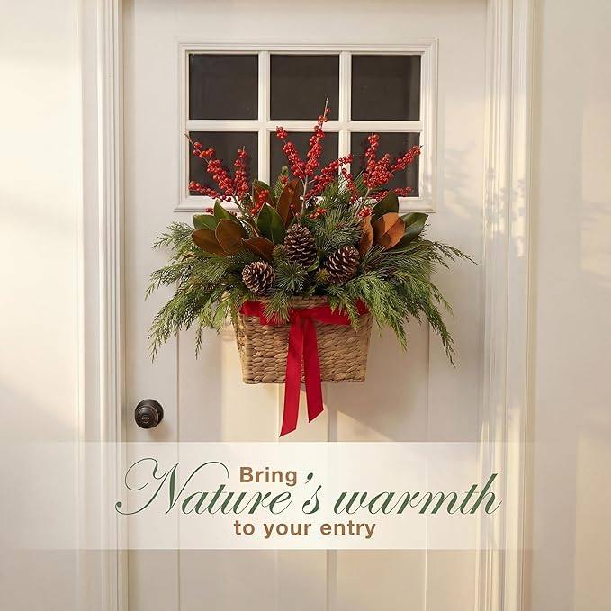 Set of 2 Wicker Hanging Basket for Organizing, Front Door, Flowers - Image 3
