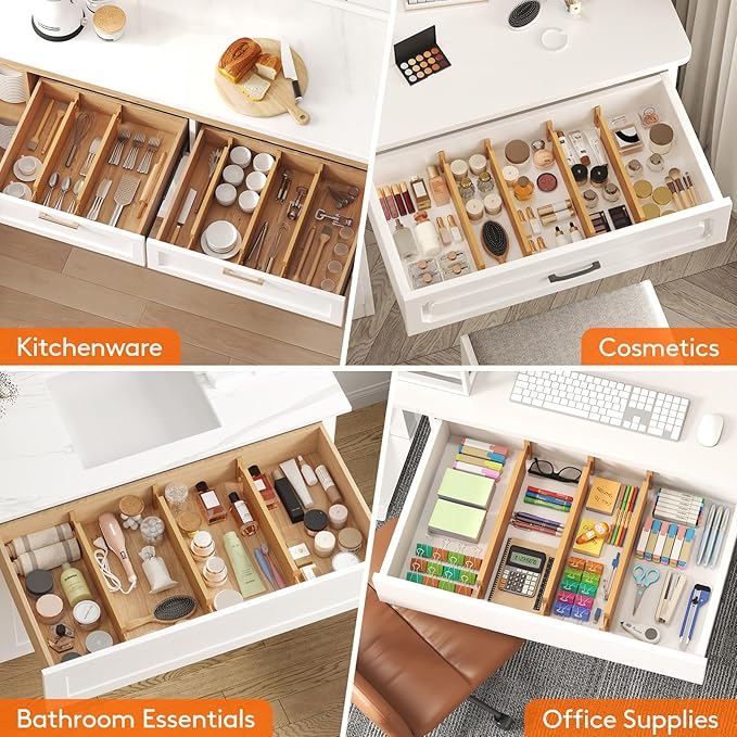 Lifewit 4" High 8 Pack Bamboo Drawer Dividers 43-54cm/17-21.5" Adjustable - Image 7