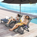 Outsunny Zero Gravity Chairs Set of 2, Reclining Folding Zero Gravity Lounge Chair, Outdoor Lounge Chairs with Removable Cushion, Headrest, and Cup Phone Holder Tray for Patio, Beach, Gray - Image 2