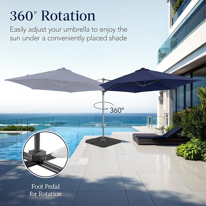 Best Choice Products 10ft Offset Cantilever Hanging Market Patio Umbrella, Smooth 360° Rotation, 8 Sturdy Ribs, Easy Adjustment - Navy Blue - Image 3