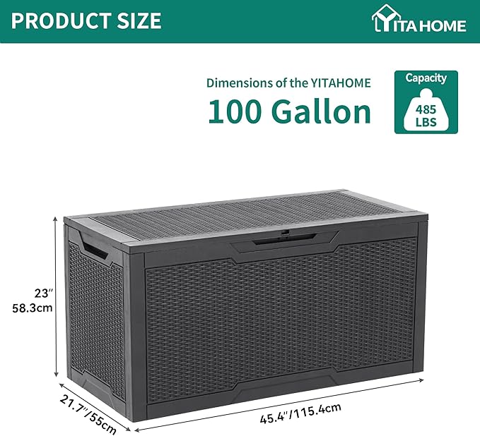 YITAHOME 100 Gallon Resin Deck Box, Weather Resistant Outdoor Storage Box, Lockable Indoor Outdoor Storage for Supplies and Essentials, Dark Gray - Image 6