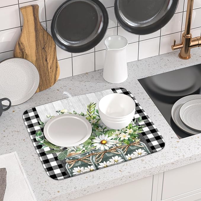 Spring White Daisy Flowers Dish Drying Mat - Image 6