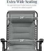 Best Choice Products Oversized Padded Zero Gravity Chair, Folding Outdoor Patio Recliner, XL Anti Gravity Lounger for Backyard w/Headrest, Cup Holder, Side Tray, Polyester Mesh - Ice Gray - Image 3