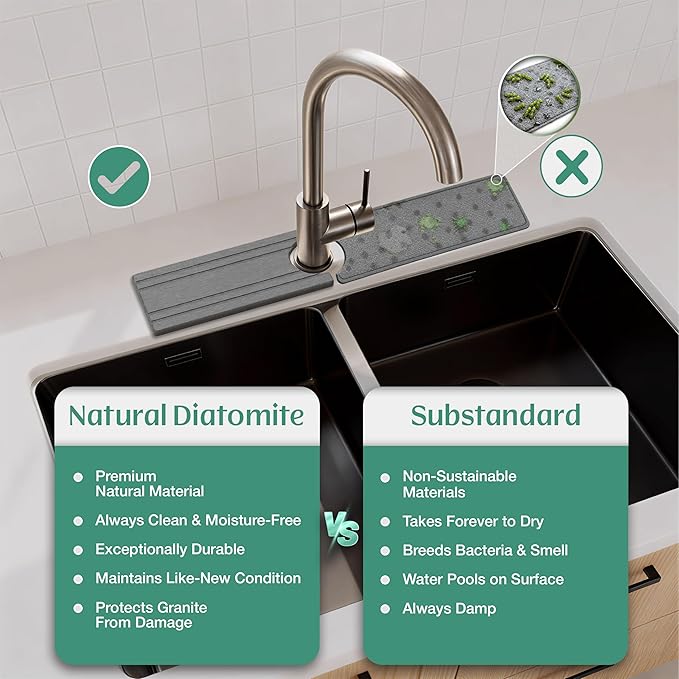 Stone Faucet Mat for Kitchen Sink Splash Guard 15.7" x 3.9" - Image 6