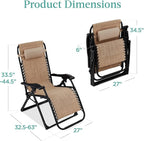 Best Choice Products Oversized Zero Gravity Chair, Folding Outdoor Patio Recliner, XL Anti Gravity Lounger w/Removable Cushion, Cup Holder, Side Tray, 350lb Capacity - Wheat - Image 3