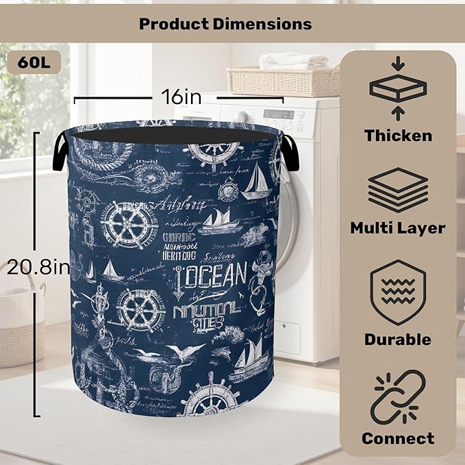 Navy Blue Foldable Laundry Hamper - Image 2