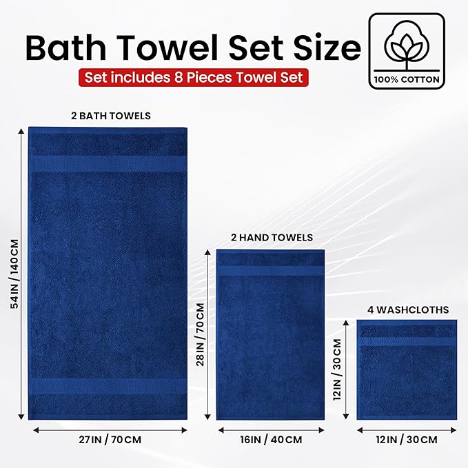 Infinitee Xclusives Luxury 100% Cotton Towel Set – 8 Piece Bathroom Towel Set – - Image 3