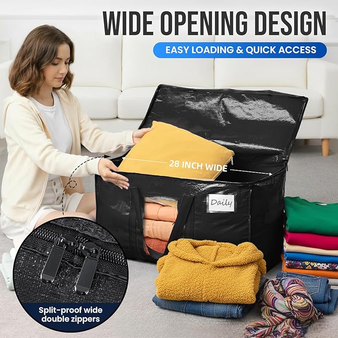 TAILI Extra Large Moving Bags, 8 Pack Black Heavy Duty Totes - Image 4