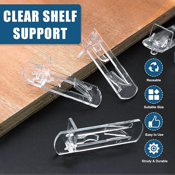 Biaungdo 12 Pcs Plastic Locking Shelf Support Pegs, 6mm Clear Cabinet Shelf - Image 3