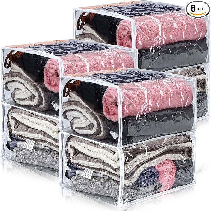 6 Packs Clear Zippered Storage Bags Sweater Moth Bags Plastic Storage by Shappy