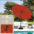 MEWAY 9ft Patio Umbrella Outdoor Table Umbrellas with Push Tilt and Crank, Market Umbrella 8 Sturdy Ribs for Deck, Garden, Pool and Backyard, Red Orange - Image 4
