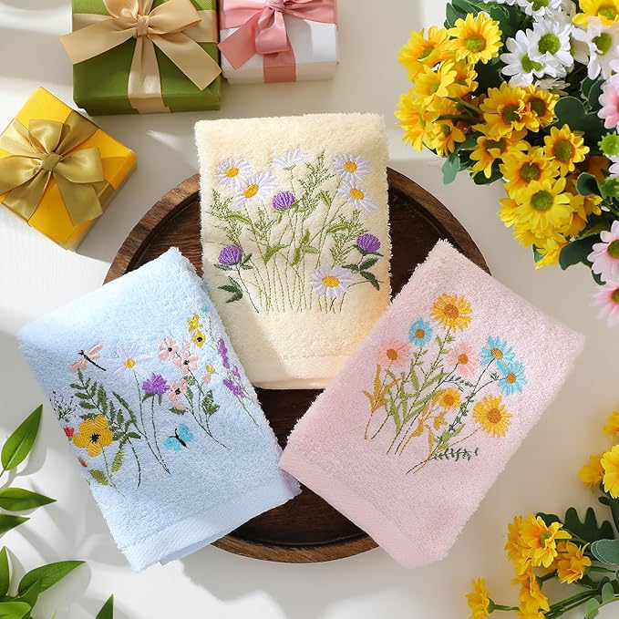 Wildflower Hand Towels Farmhouse Pink Blue Yellow Wildflower Bathroom Decor - Image 6