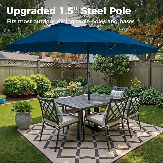 SUPERJARE 13FT Outdoor Umbrella for Patio, Double sided Pool Umbrellas with Fade Resistant Canopy, Large Table Umbrella for Deck, Market, Backyard - Navy Blue - Image 3