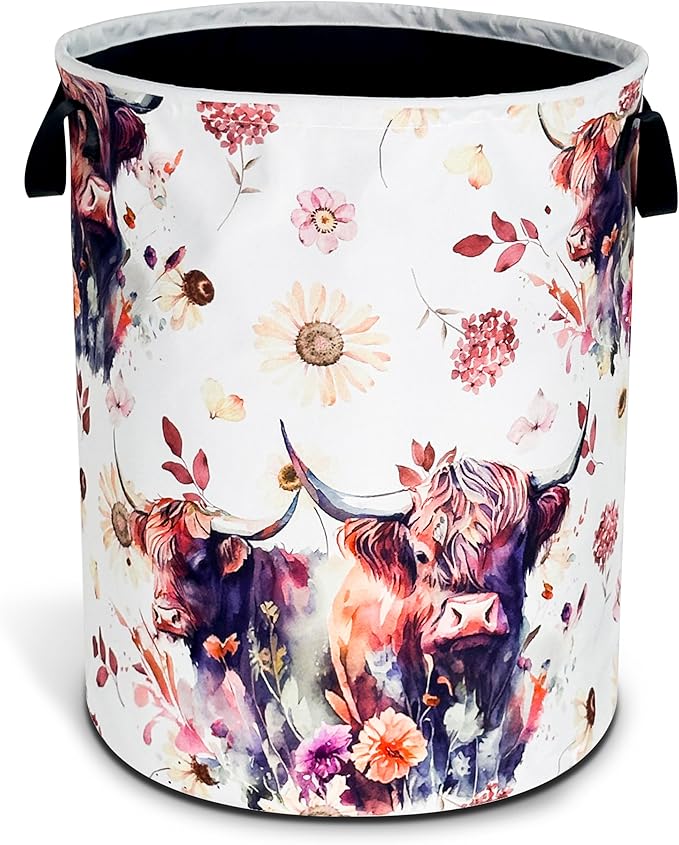 Highland Cow Laundry Basket Cow Animal Foldable Oxford Cloth Funny Tote Bag by NUTAINLA