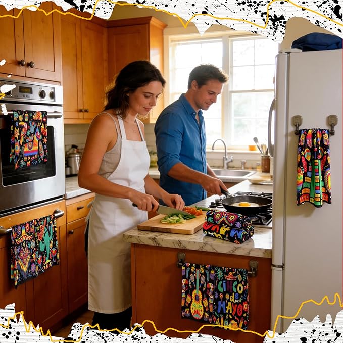 Breling Set of 6 Mexican Kitchen Towels Floral Dish Towel Cinco De Mayo - Image 5