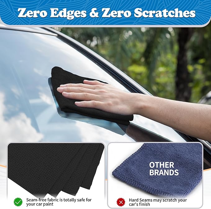 FIXSMITH Microfiber Cleaning Cloth, Shop Towels Bulk, 24 Pack Black Microfiber - Image 4