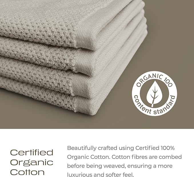 Luxury Silver-Infused Beige Washcloths 4-Pack, 12.9"x12.9" - Image 3