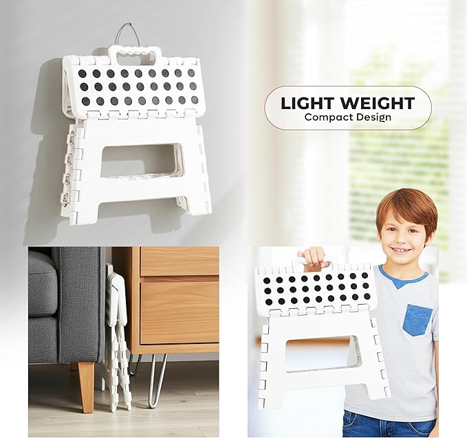 Utopia Home Folding Step Stool with Handle – 9 Inch Anti Slip Collapsible Stool – Holds Up to 300 lbs – Sturdy Plastic Step Stool Foldable for Kitchen, Bathroom and Home Use (1-Pack, White) - Image 7