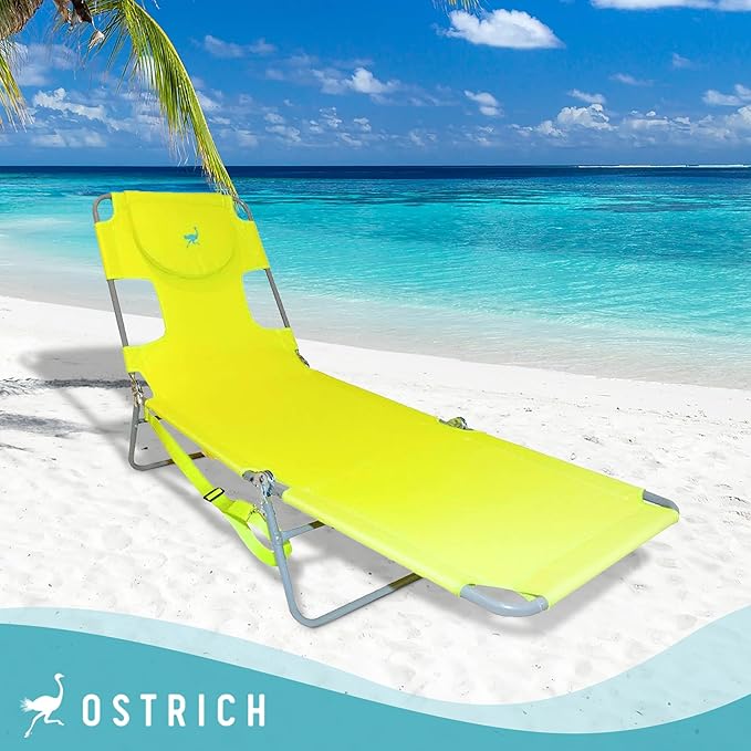 Ostrich The Original Chaise 72 x 22 Inch Lounge Portable Reclining Lounger, Outdoor Patio, Beach, Lawn, Camping, or Pool Tanning Chair, Lime Green - Image 6
