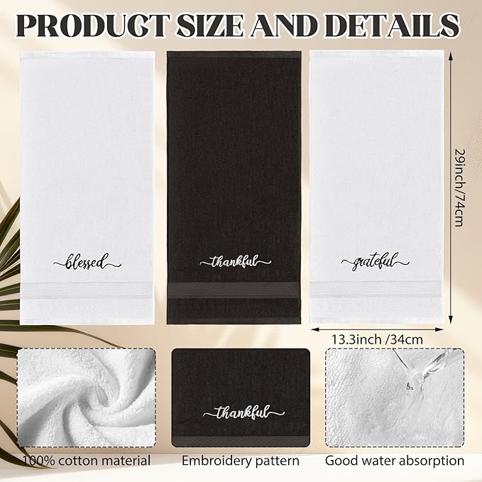 Peryiter 3 Pcs Farmhouse Bathroom Decor Hand Towels 14x29 Inch Cotton Bath - Image 2