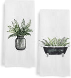 Sage Green Eucalyptus Kitchen Towels Set of 2, Sage Green Bathroom Decor by Unknown