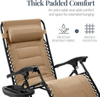Best Choice Products Oversized Padded Zero Gravity Chair, Folding Outdoor Patio Recliner, XL Anti Gravity Lounger for Backyard w/Headrest, Cup Holder, Side Tray, Polyester Mesh - Beige - Image 4
