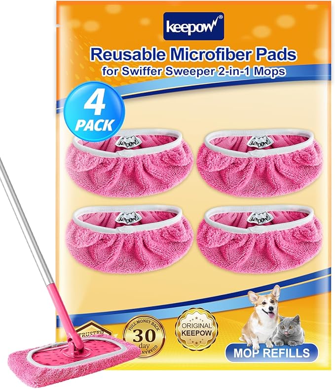 KEEPOW 4 Pack Reusable Mop Pads Compatible by KEEPOW