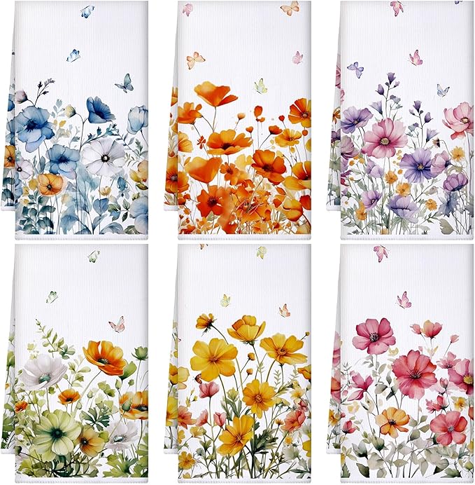 Geyoga 6 Pcs Spring Floral Kitchen Towels Flamingo Dish Hand Towels Sunflower by Geyoga