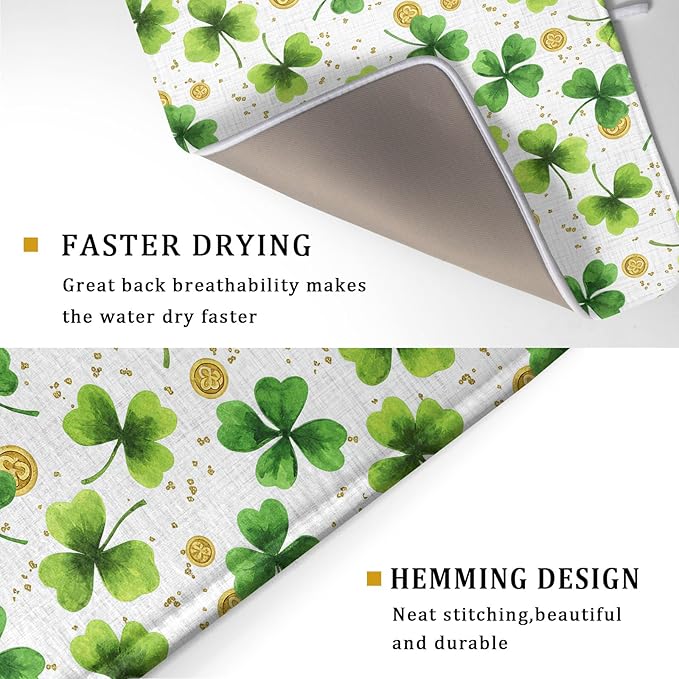 Green Shamrock St. Patrick's Day Dish Drying Mat 18 x 24 Inch - Image 3