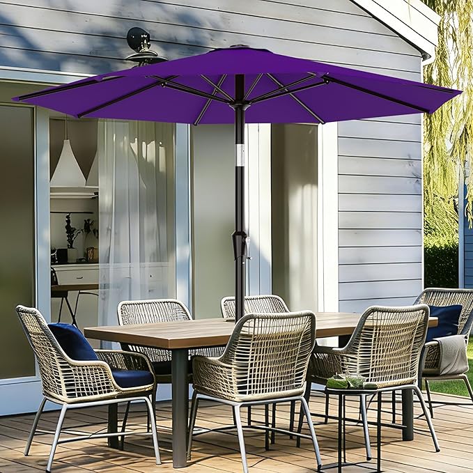 AreShark 9 FT Patio Umbrella for Outdoor, Outdoor Table Umbrella with Push Button Tilt and Crank, Outdoor Patio Umbrellas with 8 Sturdy Ribs for Market, Garden, Pool (Dark Purple) - Image 2