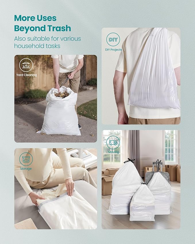 SONGMICS Trash Bags for 5.3 Gallon Trash Cans, Drawstring Kitchen Garbage Bags - Image 3