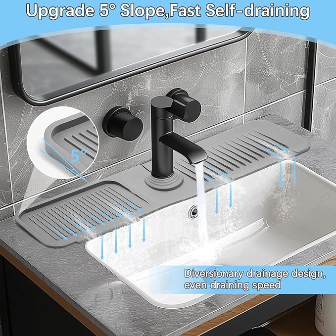 5° Slope Kitchen Sink Faucet Mat, Kitchen Sink Splash Guard, Silicone Material - Image 2