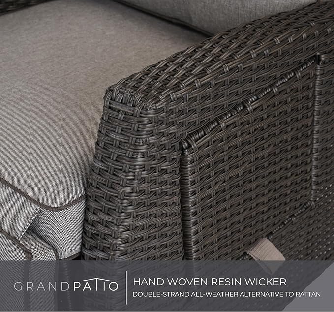 Grand patio Outdoor Reclining Chairs with Extended Footrest 2-Piece Adjustable WickerPatio Lounge Recliner up to 15 with Flip Side Table, Cool Grey - Image 8