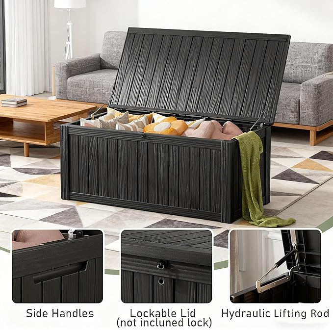 Outdoor Storage Box, Resin Deck Boxes Indoor and outdoor, Waterproof Storage Box Lockable Lid (Black,150 Gallon) - Image 4