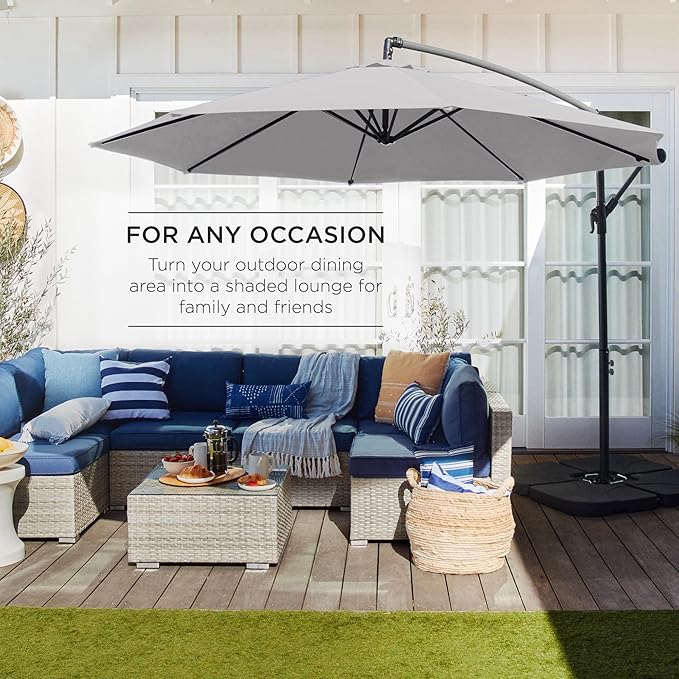 Best Choice Products 10ft Offset Cantilever Hanging Market Patio Umbrella, 8 Sturdy Ribs, Easy Adjustment - Fog Gray - Image 3