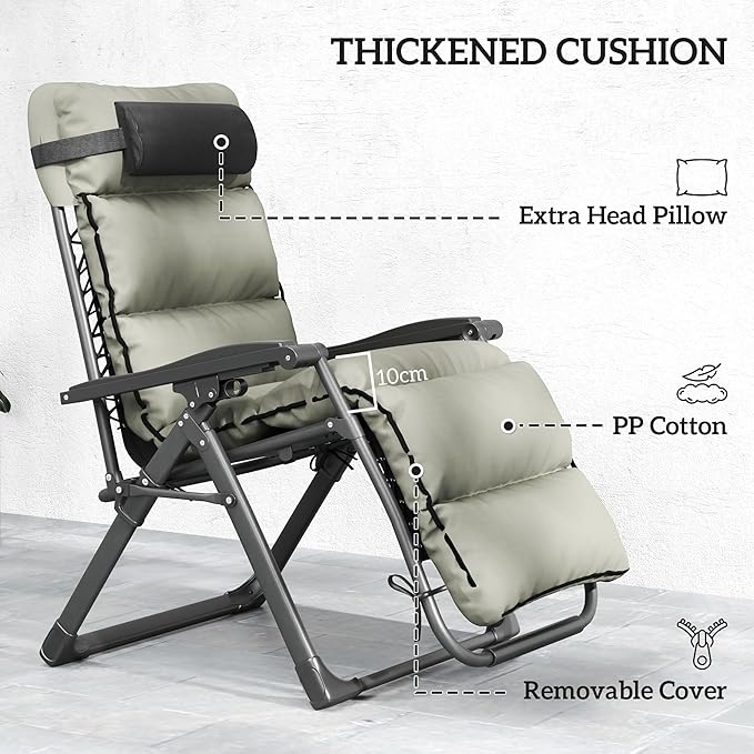 Outsunny Zero Gravity Chairs Set of 2, Reclining Folding Zero Gravity Lounge Chair, Outdoor Lounge Chairs with Removable Cushion, Headrest, and Cup Phone Holder Tray for Patio, Beach, Gray - Image 6