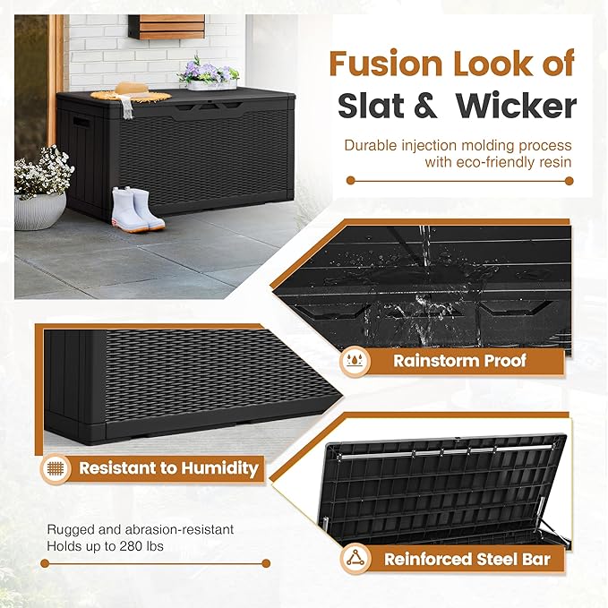 Greesum 100 Gallon Resin Patio Storage Box for Garden Tools, Outdoor Furniture Cushions, Pool Supplies, Black - Image 5