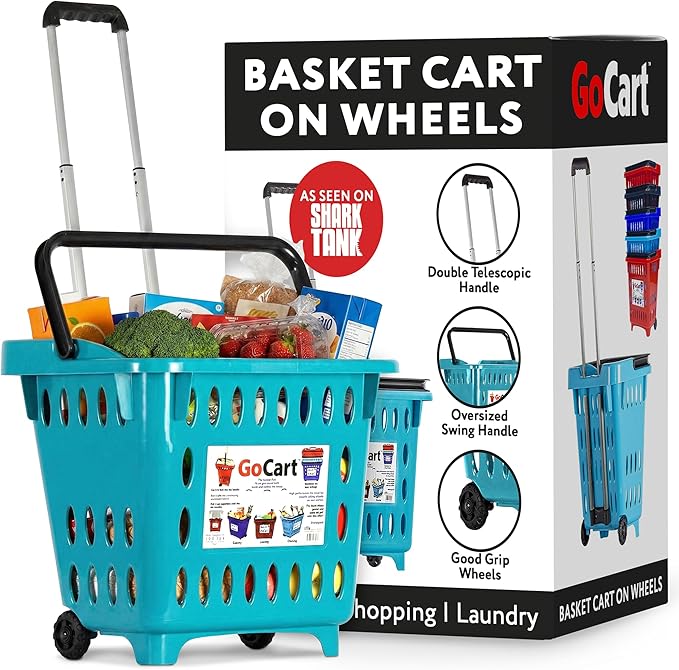 dbest products GoCart, Teal Grocery Cart Shopping Laundry Basket on Wheels by dbestproductsInc
