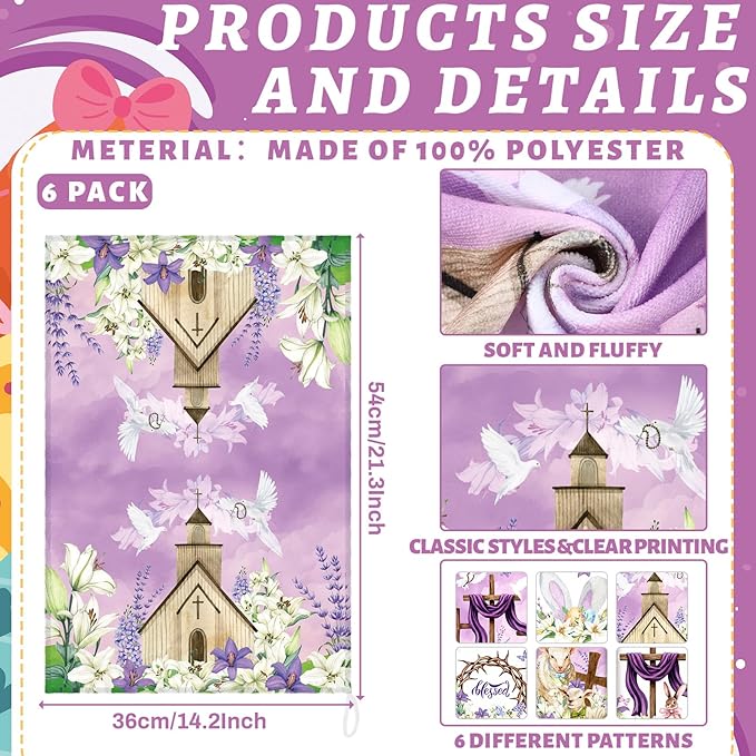 Breling Set of 6 Happy Easter Kitchen Towels Religious Dish Towel Bathroom - Image 2