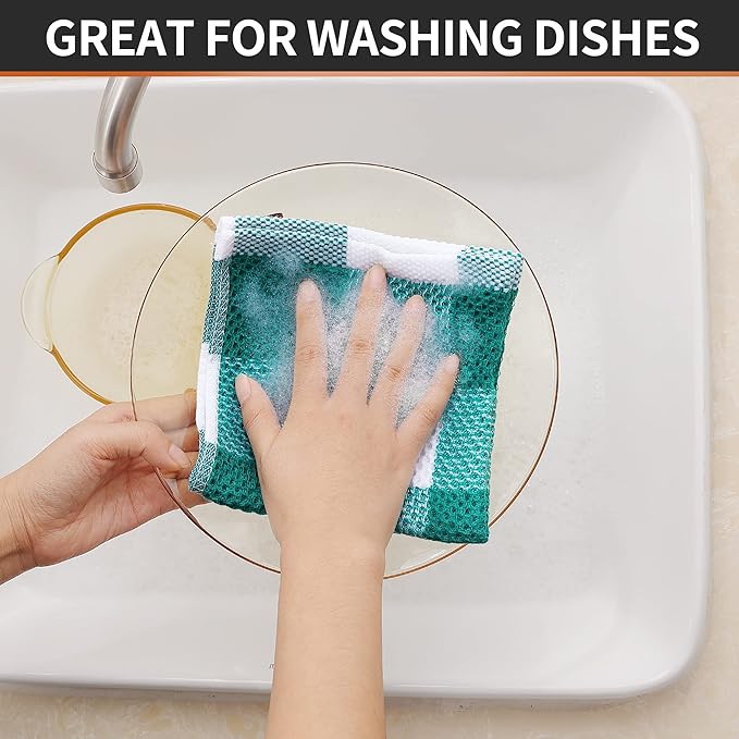 Homaxy 100% Cotton Waffle Weave Check Plaid Dish Cloths, 12 x 12 Inches - Image 5