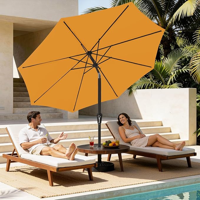 MEWAY 9ft Patio Umbrella Outdoor Table Umbrellas with Push Tilt and Crank, Market Umbrella 8 Sturdy Ribs for Deck, Garden, Pool and Backyard, Bright Orange - Image 2
