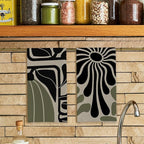 Sage Green Groovy 70s Retro Kitchen Towels Set of 2 - Image 2