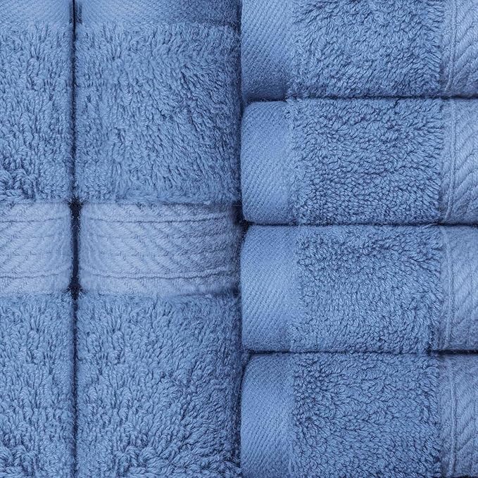 SUPERIOR Solid Egyptian Cotton Hand Towel Set, Denim Blue - Image 3
