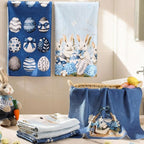 Breling Set of 6 Easter Decorations Easter Kitchen Towels Blue Rabbits Bunny - Image 3