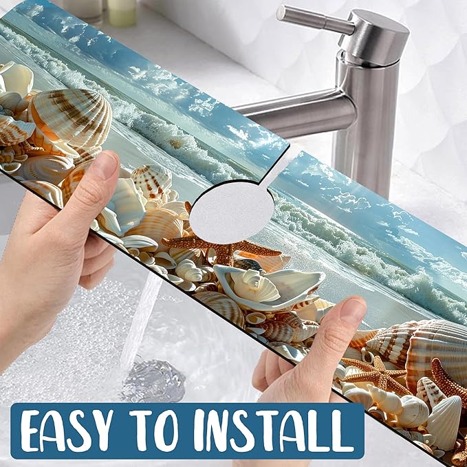 Beach Sink Splash Guard Shells Starfish Waves Faucet Absorbing Mat Fast Drying - Image 5
