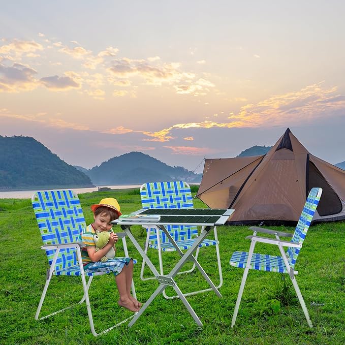 VINGLI Oversize Patio Lawn Webbed Folding Chairs Set of 2, Outdoor Beach Chair Portable Dining Chair for Outdoor Yard, Garden (Blue, Oversized) - Image 6