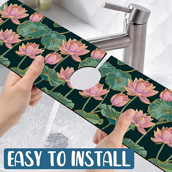 Lotus Pond Pattern Kitchen Sink Splash Guard Faucet Mat Lotus Flowers Leaves - Image 5